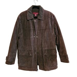 Merona Mens Brown Genuine Leather Suede Sherpa Lined Field Jacket Coat Size M